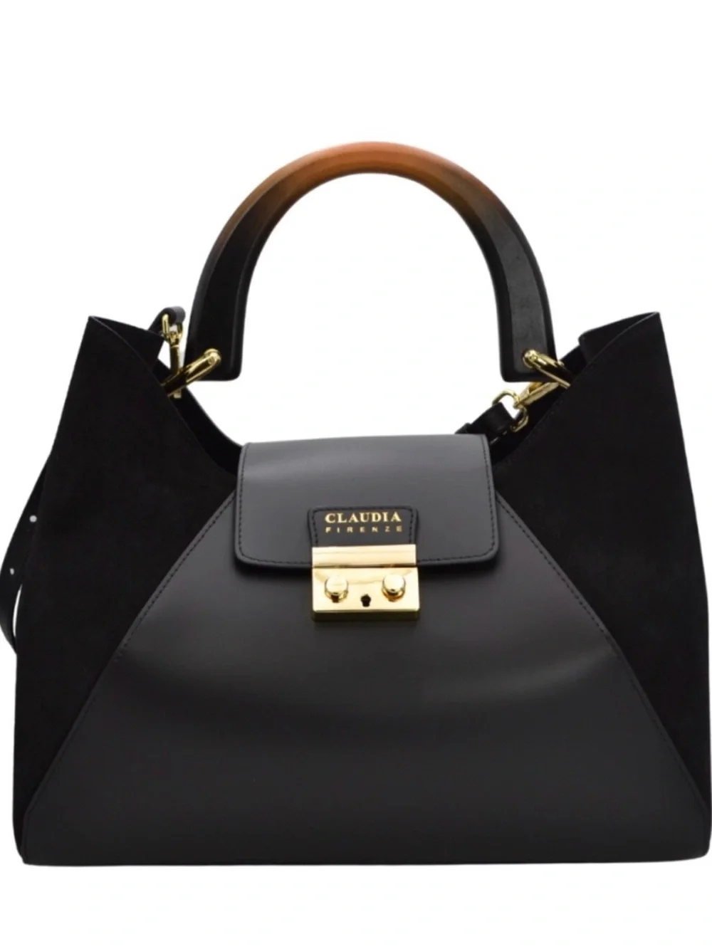 Claudia Firenze Black Leather & Suede Top-Handle Satchel